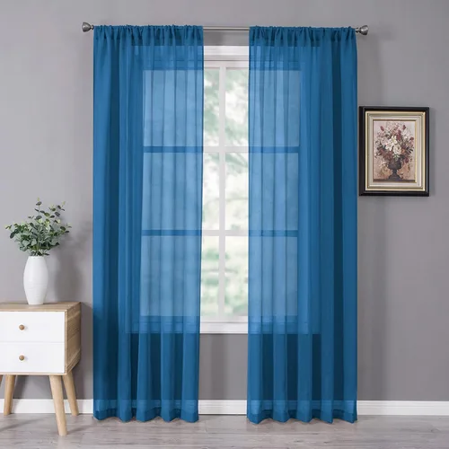 Miniatura 46 de Tollpiz - Juego de 2 paneles de cortinas de velo traslúcidas para media ventana, cortas, con textura de lino y bolsillo para cortinero, filtran