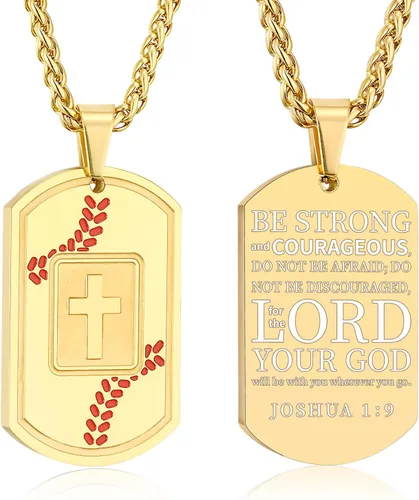 Miniatura 37 de Collar de cruz con versículo bíblico de béisbol, acero inoxidable, dije de cruz en tono negro/dorado/plateado, regalos religiosos, joyería deportiva