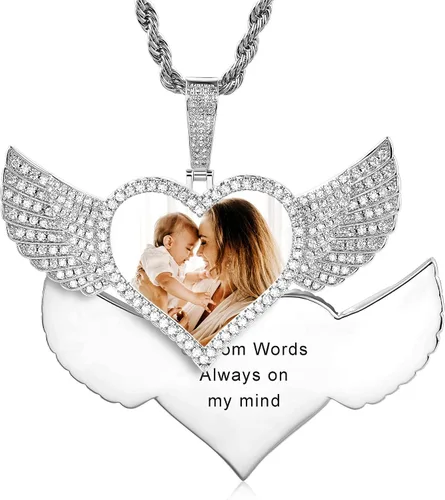 OTXIXTO Colgante personalizado de hip hop con imagen de memoria para hombres y mujeres, grabado de imagen, texto, nombre, fecha, foto personalizada,