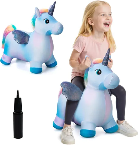 Miniatura 12 de Caballo Saltarín de Jirafa para Niños Pequeños, Animales Saltadores Caballo Saltarín, Juguetes Inflables Saltadores para Montar Regalos para Niños