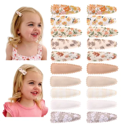 Miniatura 7 de 20 pinzas para el cabello con estampado floral para bebés y niñas, pasadores antideslizantes de algodón a presión, accesorios para el cabello finos
