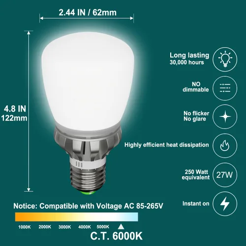 Miniatura 3 de Bombillas LED A19, 3670 lúmenes, foco E26, foco LED equivalente a 250 W, foco LED de 6000 K, luz blanca de día fresca no regulable, vida útil de 22
