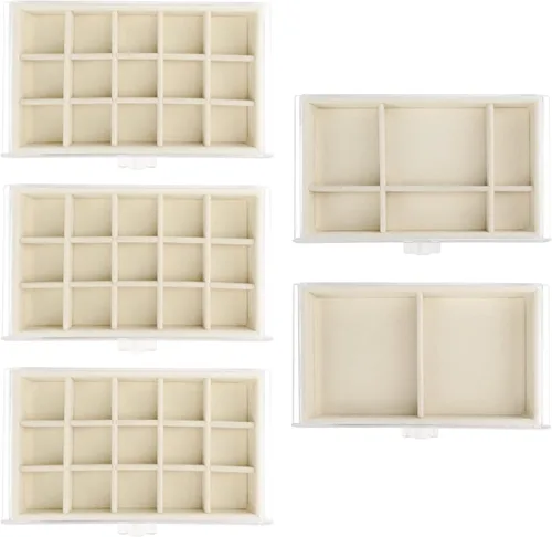 Miniatura 5 de Watpot Joyero acrílico con 5 cajones organizador de almacenamiento de pendientes transparente para mujeres y niñas color beige