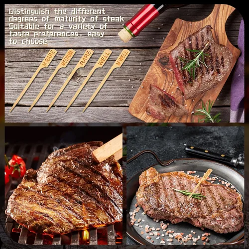 Miniatura 4 de Soaoo 500 unidades de 3.5 pulgadas surtidas de madera de bambú de temperatura palos de temperatura para carne, marcadores de carne de bambú palillos