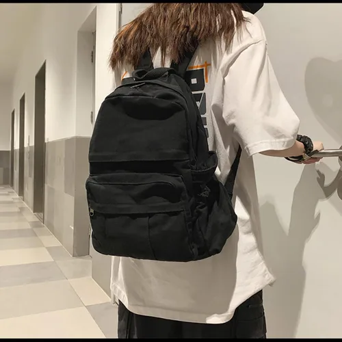 Miniatura 5 de GAXOS Mochila para laptop para mujer, mochila de lona de viaje para mujer, mochila estética vintage para la escuela, Negro, Mochilas de mochila