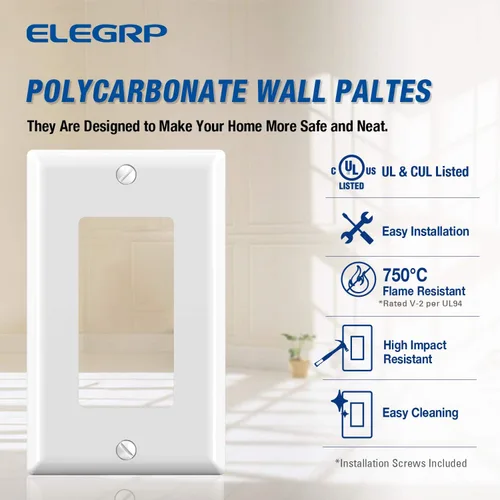 Miniatura 2 de ELEGRP Placa decorativa de pared para receptáculo, cubiertas decorativas de tamaño estándar de 1 gang, placas frontales de policarbonato irrompibles