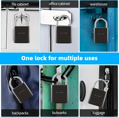 Miniatura 8 de Candado de huellas dactilares, candado biométrico, candado inteligente con llave de emergencia, cerradura impermeable de casillero para gimnasio