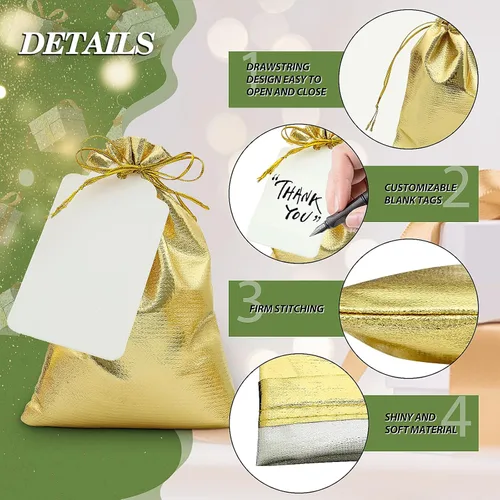 Miniatura 3 de DOYIDE 100 bolsas de regalo con cordón dorado, bolsas pequeñas de joyería de 4 x 6 pulgadas, bolsas con cordón, bolsas brillantes para recuerdos