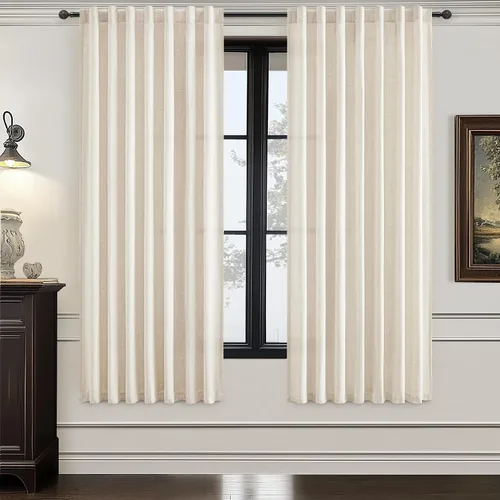 Miniatura 29 de Cortinas translúcidas de lino beige blanco de 84 pulgadas de largo, 2 paneles, cortinas modernas con filtrado de luz y privacidad, riel de techo