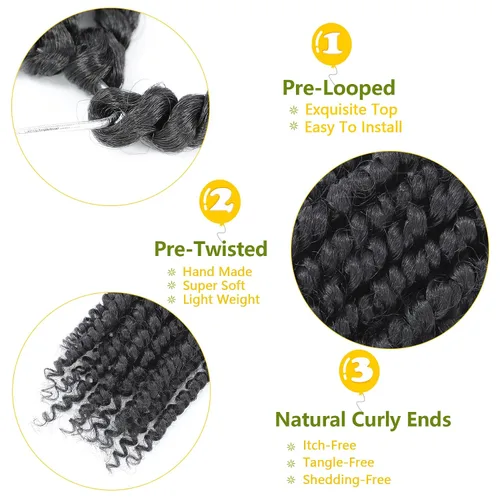 Miniatura 5 de Fulcrum Cabello Passion Twist de 8 pulgadas, 8 paquetes de cabello de ganchillo Passion Twist para mujeres negras, cabello de ganchillo con bucles