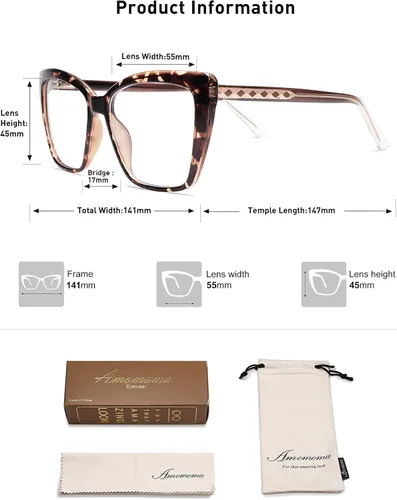 Miniatura 6 de AMOMOMA Trendy TR90 Gafas de Lectura Grandes con Filtro de Luz Azul para Mujeres, Elegantes Gafas Cuadradas Tipo Ojo de Gato AM6031