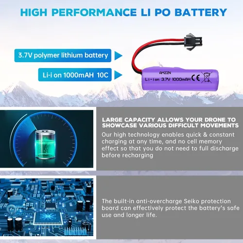Miniatura 5 de 5 unidades 3.7 V 1000 mAh Lipo batería con cargador 5 en 1 RC Toy Car Battery SM-2P Plug para TB202 TB201 TM201 TM202 TC141 DE35 DE38 DE40 DE50 RC
