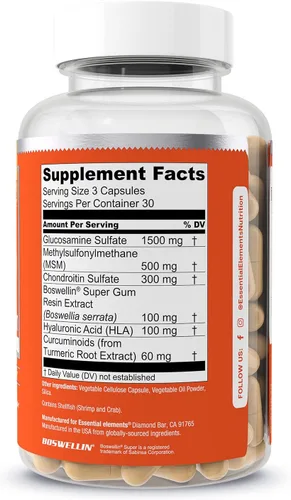 Miniatura 2 de Essential Elements Glucosamina Condroitina MSM Boswellia Serrata Suplemento de ácido hialurónico para apoyo articular Suplemento antioxidante