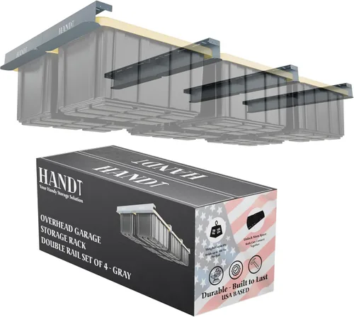 Miniatura 11 de Estante de almacenamiento de garaje con base en Estados Unidos, rieles de techo de metal resistente conectables, sistema de estantería de Negro