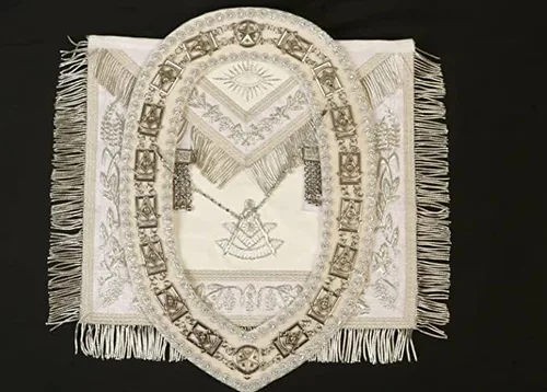 Miniatura 2 de Delantal blanco MASONIC PAST MASTER 100% piel de cordero y cuello bordado a mano, tamaño libre, Azul