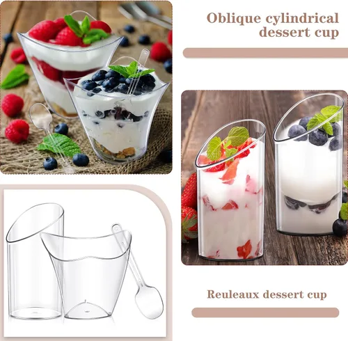 Miniatura 6 de Funtery Paquete de 300 mini tazas de postre de 3 onzas y 4 onzas con cucharas, tazas reutilizables de plástico transparente para yogur, parfait