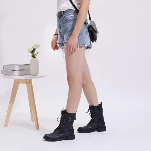 Miniatura 6 de Vepose Botas de combate militares de 28 a media pantorrilla para mujer con bolsillo tipo billetera para cuchillo de tarjetas