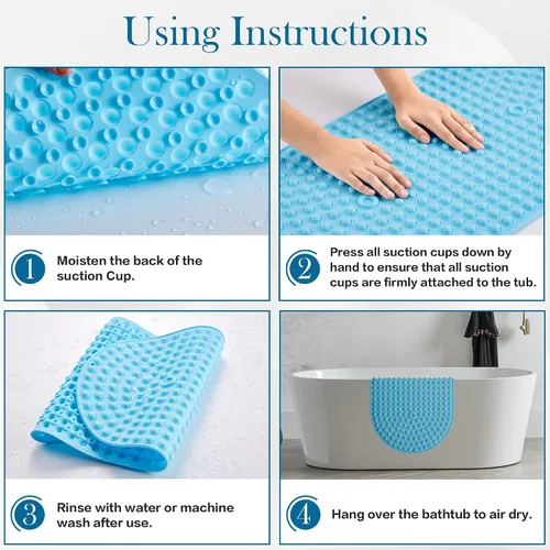 Miniatura 5 de Alfombra de Silicona Antideslizante para Bañera y Ducha, Alfombra Antideslizante para Piso de Ducha con Masaje de Burbujas de 27 x 15 Pulgadas