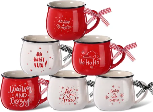 Miniatura 8 de Sawysine Juego de 6 tazas de café de Navidad, tazas de cerámica de 12 onzas, regalo de chocolate caliente para familiares, mamá, mujer, amiga, casa