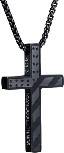 Miniatura 35 de Collar de cruz para hombre, regalo de Navidad, colgante de cruz, versículo bíblico, collares de acero inoxidable