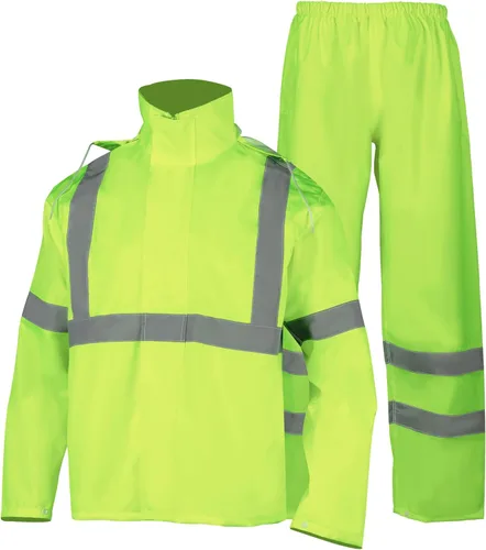 FONIRRA Hi Vis - Traje impermeable de seguridad para hombre, impermeable, amarillo, reflectante, clase 3, chaqueta de lluvia (L/XL)