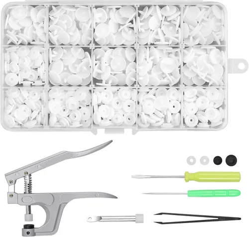 Miniatura 10 de Kamtop Juego de alicates a presión, 120 juegos de botones a presión de plástico T5 de 15 colores, broches de presión, alicates de presión