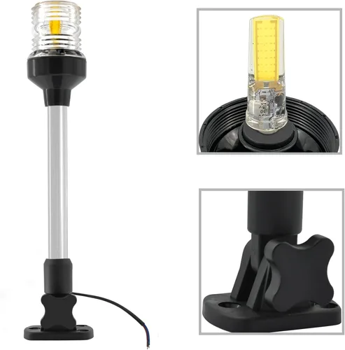 Miniatura 6 de ISURE MARINE Luz LED de popa plegable de 12 pulgadas, 3 millas náuticas, luces de anclaje de navegación, color blanco, 360 ° para pontón y barcos