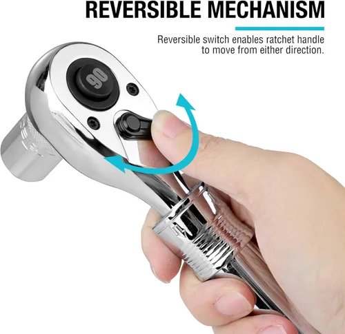 Miniatura 4 de DURATECH Trinquete de accionamiento extensible de 1/2 pulgadas, llave de trinquete reversible de 90 dientes con liberación rápida con mango