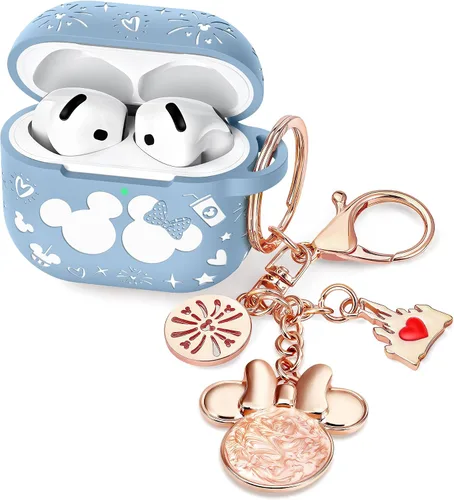 Miniatura 6 de Con bonito llavero) Girovo Compatible con AirPods Pro 3 Case (2025) Mujer Silicona Suave Dos Tonos Divertidos Dibujos Animados Grabados Portátil