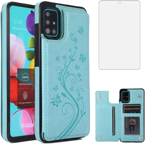 Miniatura 13 de Funda de teléfono para Samsung Galaxy A51 4G con protector de pantalla de vidrio templado y tarjetero con soporte para tarjetero, accesorios de Negro