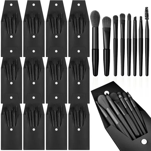 Tioncy Juego de 12 brochas de maquillaje de viaje, bolsa de pinceles a granel, regalo de dama de honor, mini cepillo de fibra sintética para Negro