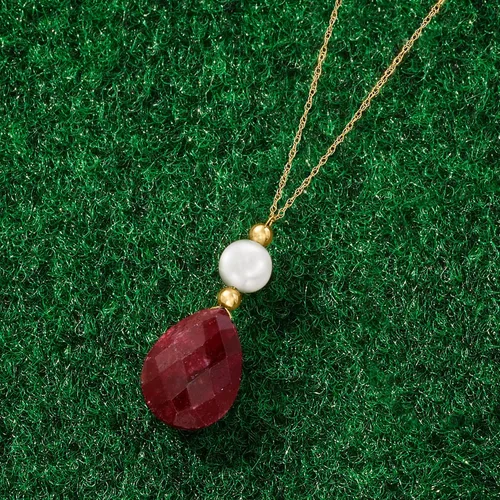 Miniatura 3 de Ross-Simons Cultured Pearl and Gemstone Necklace in 14kt Yellow Gold