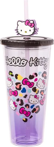 Miniatura 19 de Silver Buffalo Sanrio Hello Kitty Bow Pink Polka Dots - Vaso frío de plástico con tapa y tapa con pajita, 24 onzas Lazo Hello Kitty y lunares rosados