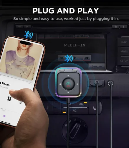 Miniatura 10 de JOYROOM Adaptador AUX Bluetooth 6.0 para automóvil, cancelación de ruido de micrófonos duales, Plug and Play, botón multifunción, adaptador de audio