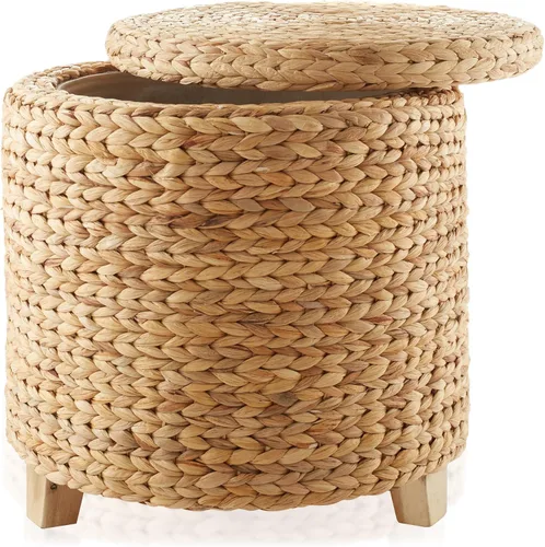 Miniatura 5 de Casafield Otomana redonda de almacenamiento de 17 pulgadas con tapa, natural, taburete de jacinto de agua tejido a mano para sala de estar