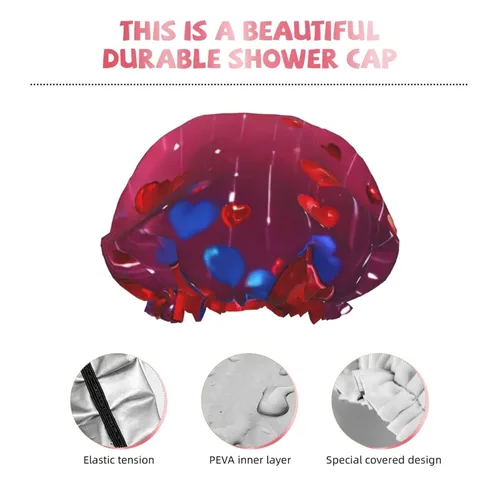 Miniatura 5 de Gorro de ducha con estampado de corazón abstracto, elástico y reutilizable, gorro de ducha grande impermeable, para mujeres, hombres y niños