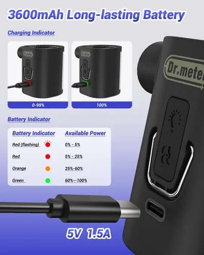 Miniatura 3 de Dr.meter Bomba de aire para inflables, bomba de colchón de aire recargable de 3600 mAh con luz de campamento de 4.8 kPa, inflado rápido, desinflado