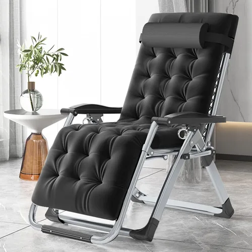 MOPHOTO Cómoda silla plegable para sala de estar, silla reclinable plegable con colchón para interiores y exteriores, silla de ocio, sillas negro