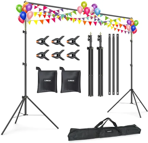 LINCO Kit de soporte de fondo para fiestas, 10 x 7 pies, ajustable, para estudio de fotografía, sistema de soporte de fondo fotográfico con