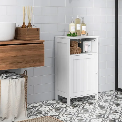 Miniatura 2 de Tangkula - Armario de almacenamiento para baño, organizador lateral de piso independiente de madera con puerta única y estante ajustable, pequeño