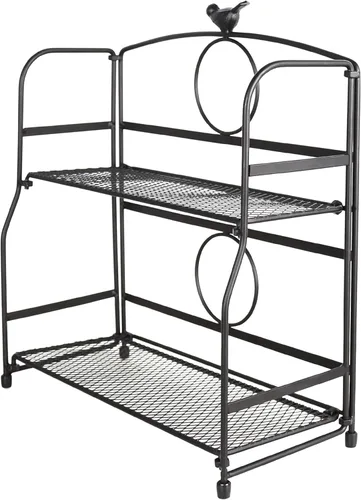 Estante para especias de 2 niveles, soporte para botellas de condimentos, metal negro, antideslizante, plegable, para cocina, baño, encimera,