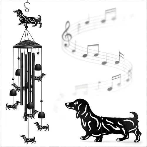 Campanillas de viento de perro salchicha para exteriores, campanillas de viento decorativas, regalos de perro salchicha para mujeres/hombres, Negro