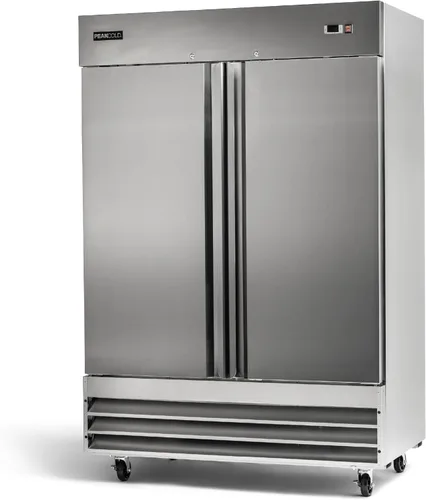PEAKCOLD by Iron Mountain - Alcance comercial de 2 puertas en refrigerador de acero inoxidable, interior blanco; 47 pies cúbicos, 54 pulgadas de