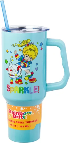 Miniatura 19 de Silver Buffalo - Vaso de acero inoxidable Sanrio Hello Kitty con flores de primavera y verano y rayas arcoíris, con asa y popote, compatible