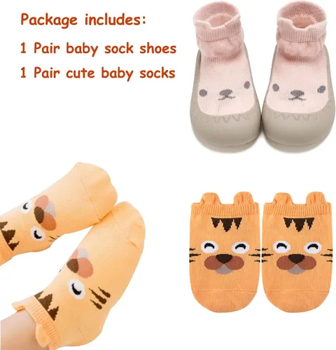 Miniatura 7 de vkxqtep Baby Sock Shoes Toddler Cartoon Rubber Sole Soft Non Slip Floor Slipper for Infant Boys Girls First Walking Indoor Baby Shoes