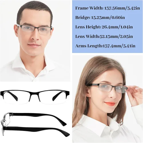 Miniatura 6 de Paquete de 4 lentes de lectura para mujeres y hombres con bisagra de resorte para lectores de media montura 1.0 1.5 2.0 2.5 3.0 3.5 4.0