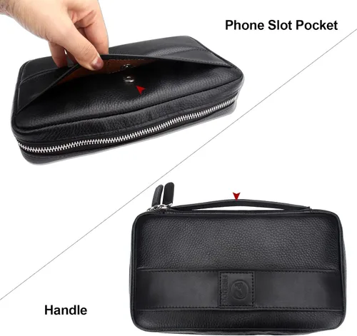 Miniatura 6 de FIREDOG Bolsa de cigarros, de cuero genuino, portátil, caja de cigarros para el día del padre, hombres, marido (capacidad para 5-6 puros, negro)