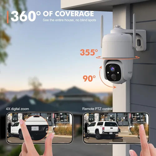 Miniatura 3 de Dzees Cámaras de seguridad PTZ de 360° inalámbricas WiFi para exteriores, cámara de seguridad para el hogar con batería 2K para interiores, foco