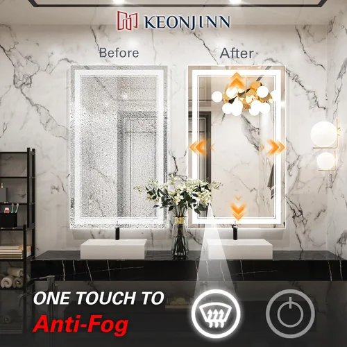 Miniatura 7 de Keonjinn Espejo LED para baño de 39.76 x 24.01 pulgadas, espejo de baño frontal y retroiluminado con luces, vidrio templado HD, 3 luces