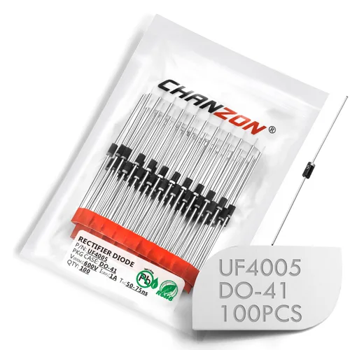Paquete de 100 piezas Chanzon UF4005 Diodo rectificador de recuperación ultra rápida 1A 600V 50-75ns DO-41 (DO-204AL) Axial 1 Amp 600 voltios Diodos